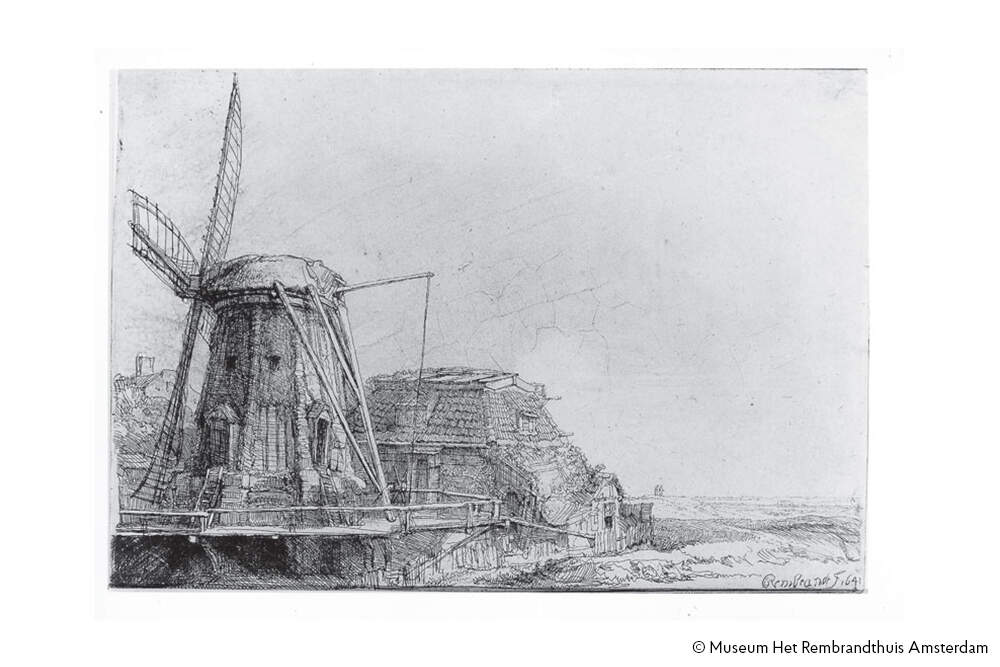 レンブラント・ファン・レイン　風車The windmill 銅版画　エッチング レンブラント・ファン・レイン 風車The windmill 銅版画 エッチング